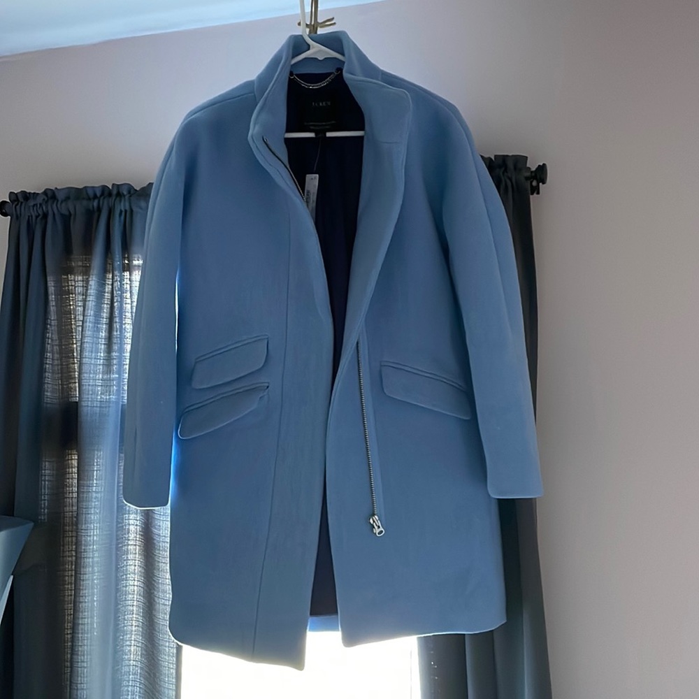 J Crew Italian Stadium Cloth Cocoon Coat in light blue